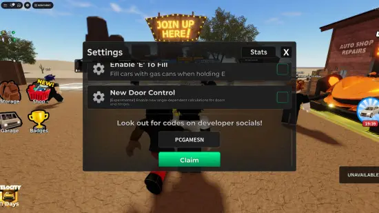 A Dusty Trip redeemable codes BROKEN-CARS28 and DustyCoins1 granting 50 and 800 coins respectively in the Roblox version.