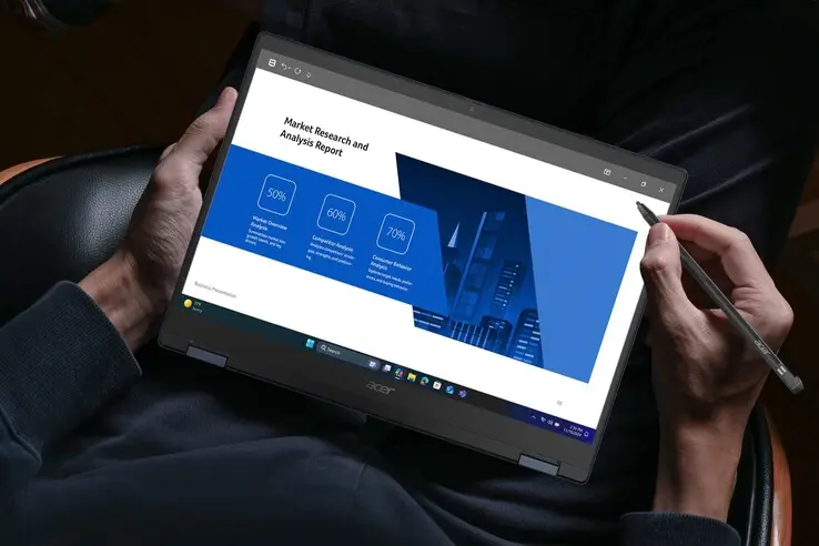 Acer Swift Spin 14 AI laptop showing ports and chassis