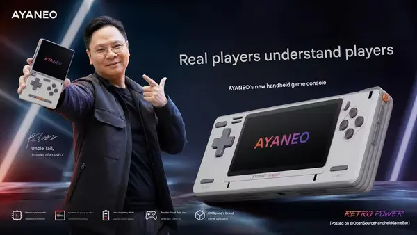 Leaked Ayaneo handheld showing altered button layout above ABXY controls