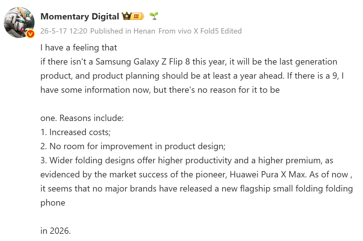 Samsung Galaxy Z Flip 8 foldable smartphone