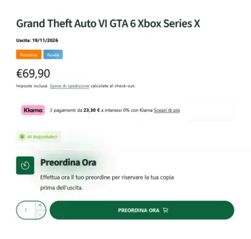 Grand Theft Auto VI pre-orders for Xbox Series X remain available at Italian retailer Showgame with 48 units in stock.