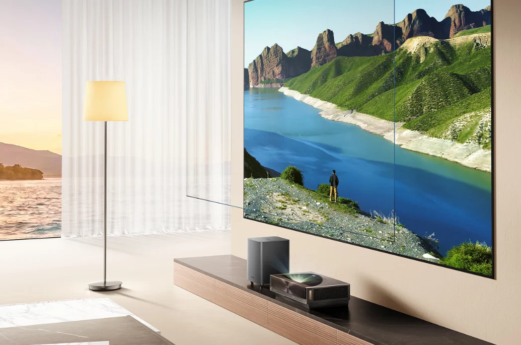 Hisense Xplorer X1 Pro laser TV displaying vibrant colors