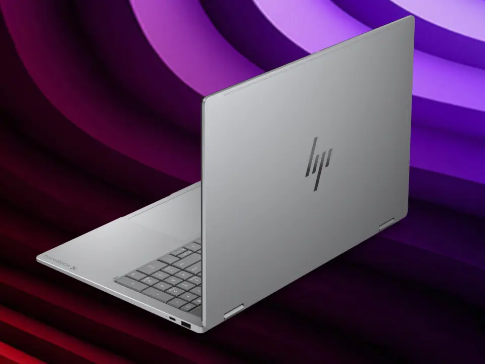 HP OmniBook X Flip 16 convertible laptop in Atmospheric Blue finish