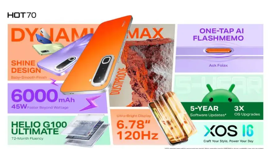 Infinix Hot 70 smartphone with Thermo Orange temperature-sensitive back panel