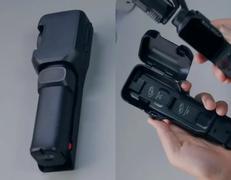 Insta360 Luna Ultra handheld camera with detachable remote control and OLED display