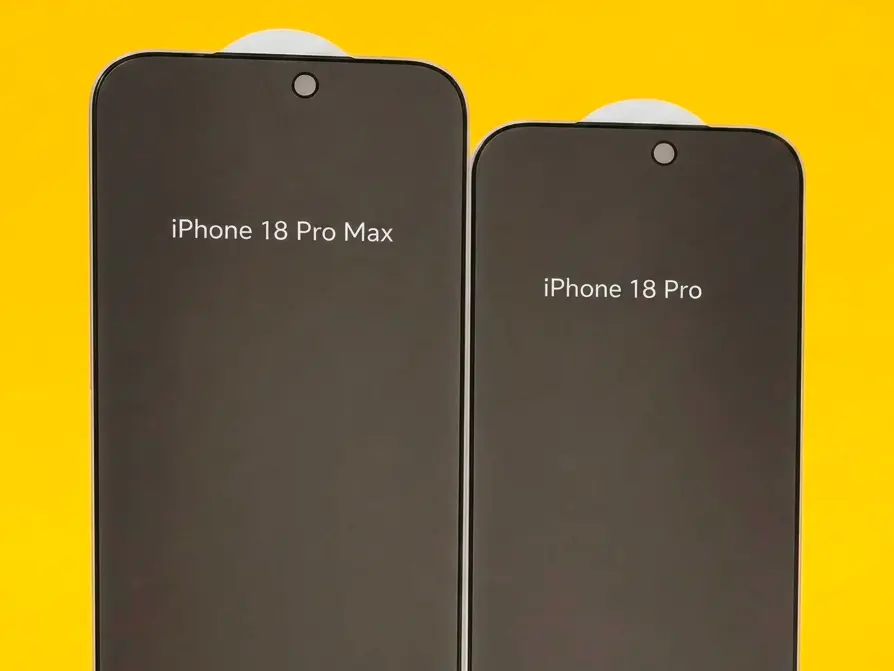 iPhone 18 Pro screen protector showing smaller Dynamic Island cutout