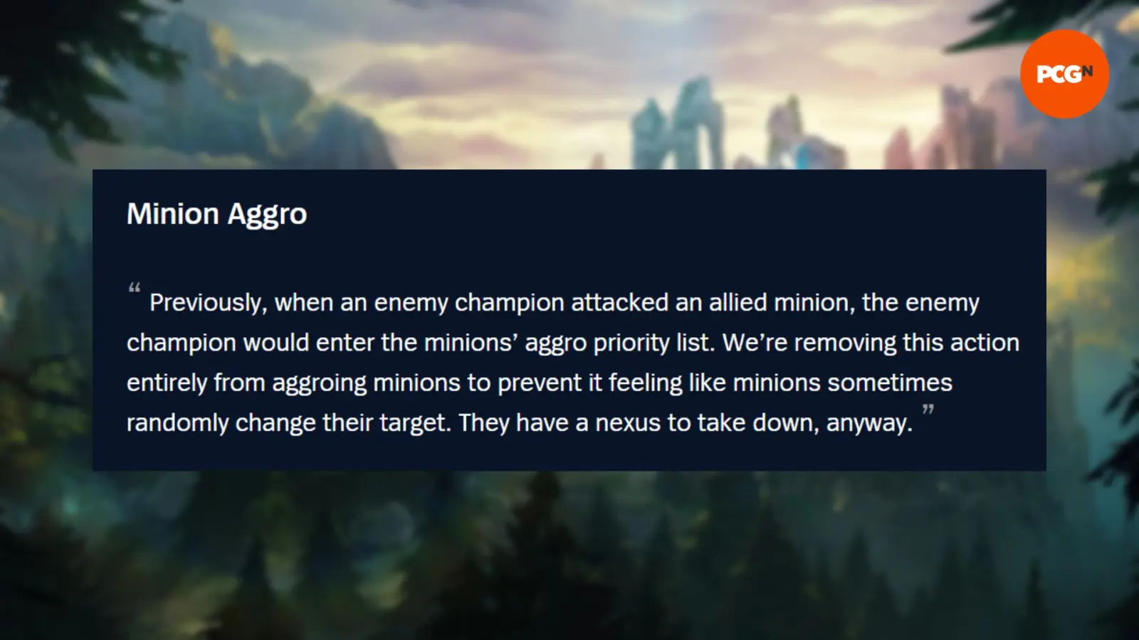 League of Legends minion aggro change in patch 26.10 by Riot Games