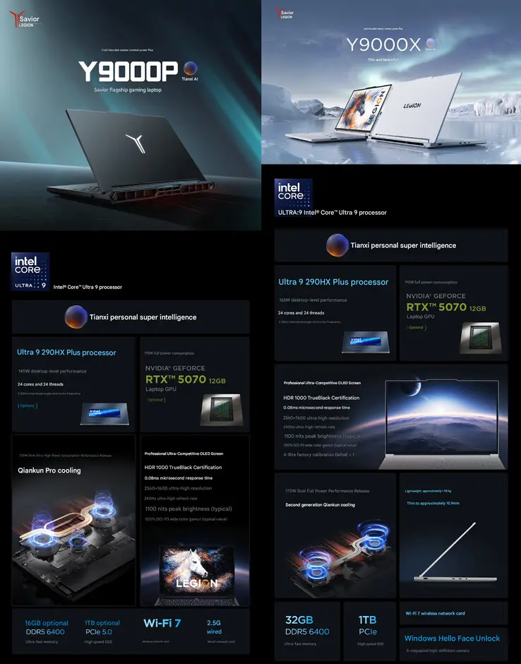 Lenovo Legion Y9000P gaming laptop with Intel Core Ultra 9 CPU and triple-fan cooling