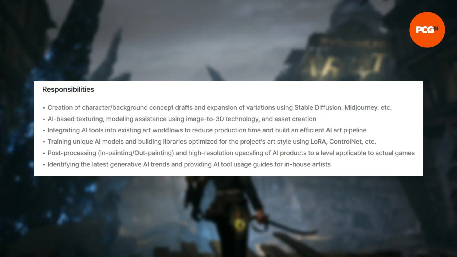 Round8 Studio job listing details AI Creator responsibilities including character concept drafts and Stable Diffusion usage.
