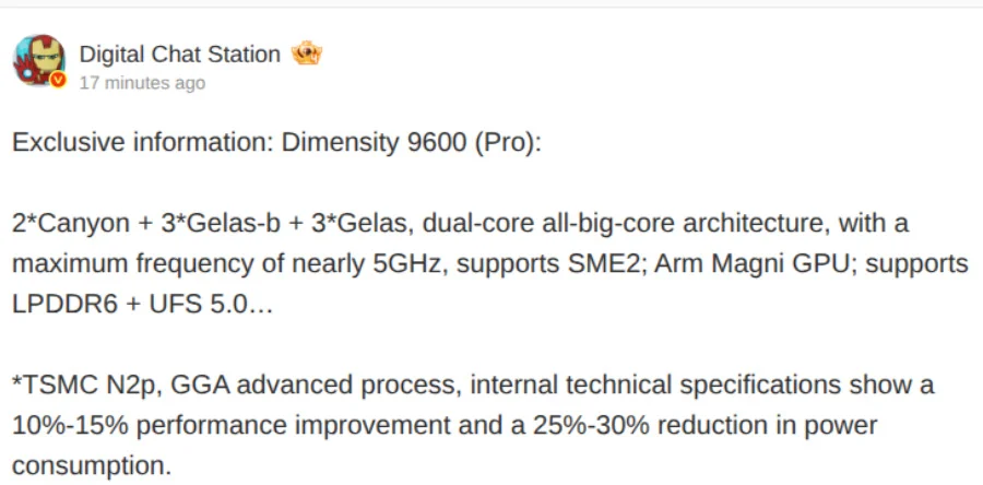 MediaTek Dimensity 9600 series mobile processor overview