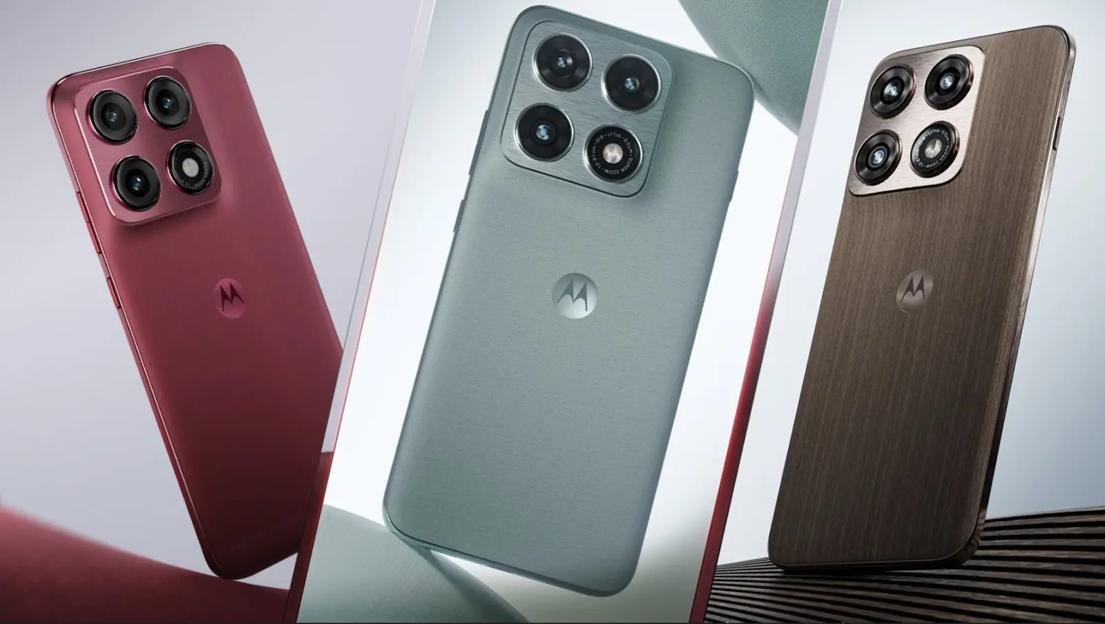 Motorola Edge 70 Pro+ rear panel finishes including Satin-Luxe and Sculpted Wood