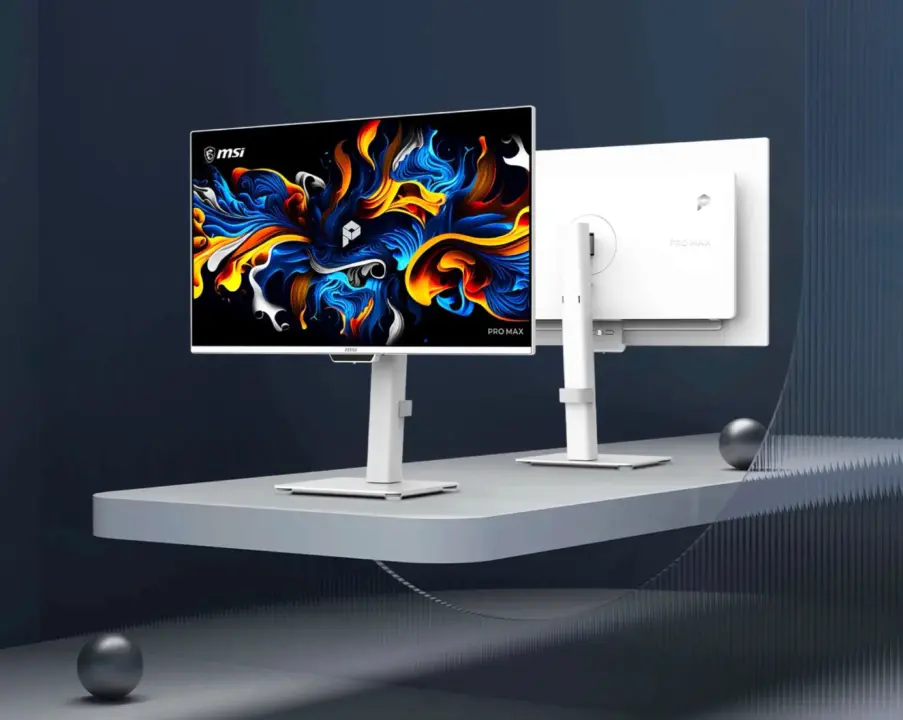 MSI Pro Max 271UPXW12G QD OLED monitor displaying vibrant colors