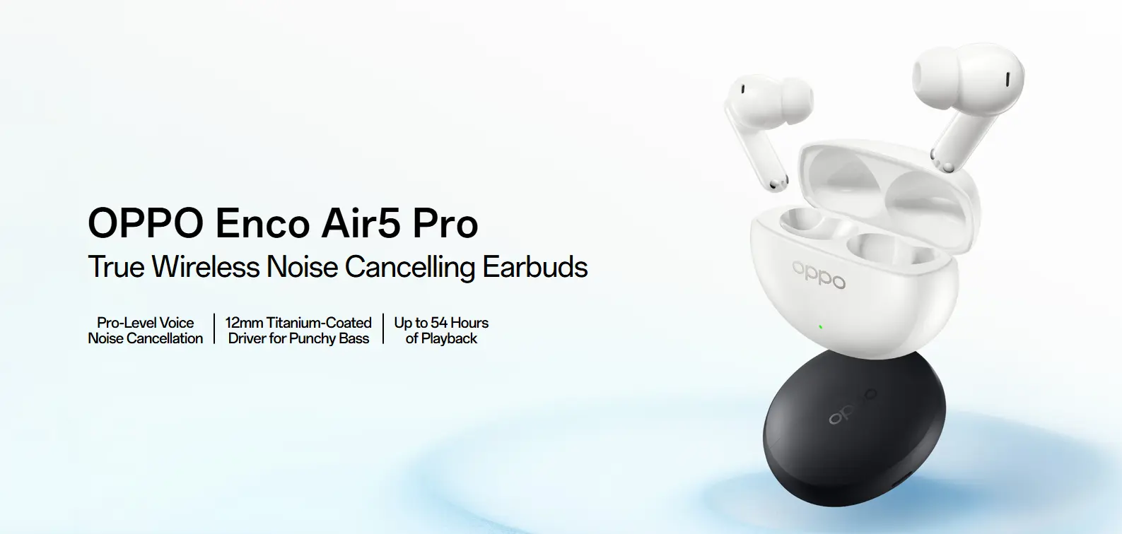 Oppo Enco Air 5 Pro earbuds with 12mm titanium-coated drivers and ANC