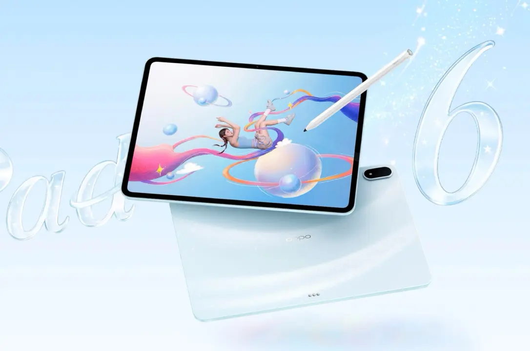 Oppo Pad 6 tablet with six speakers and two microphones for audio output