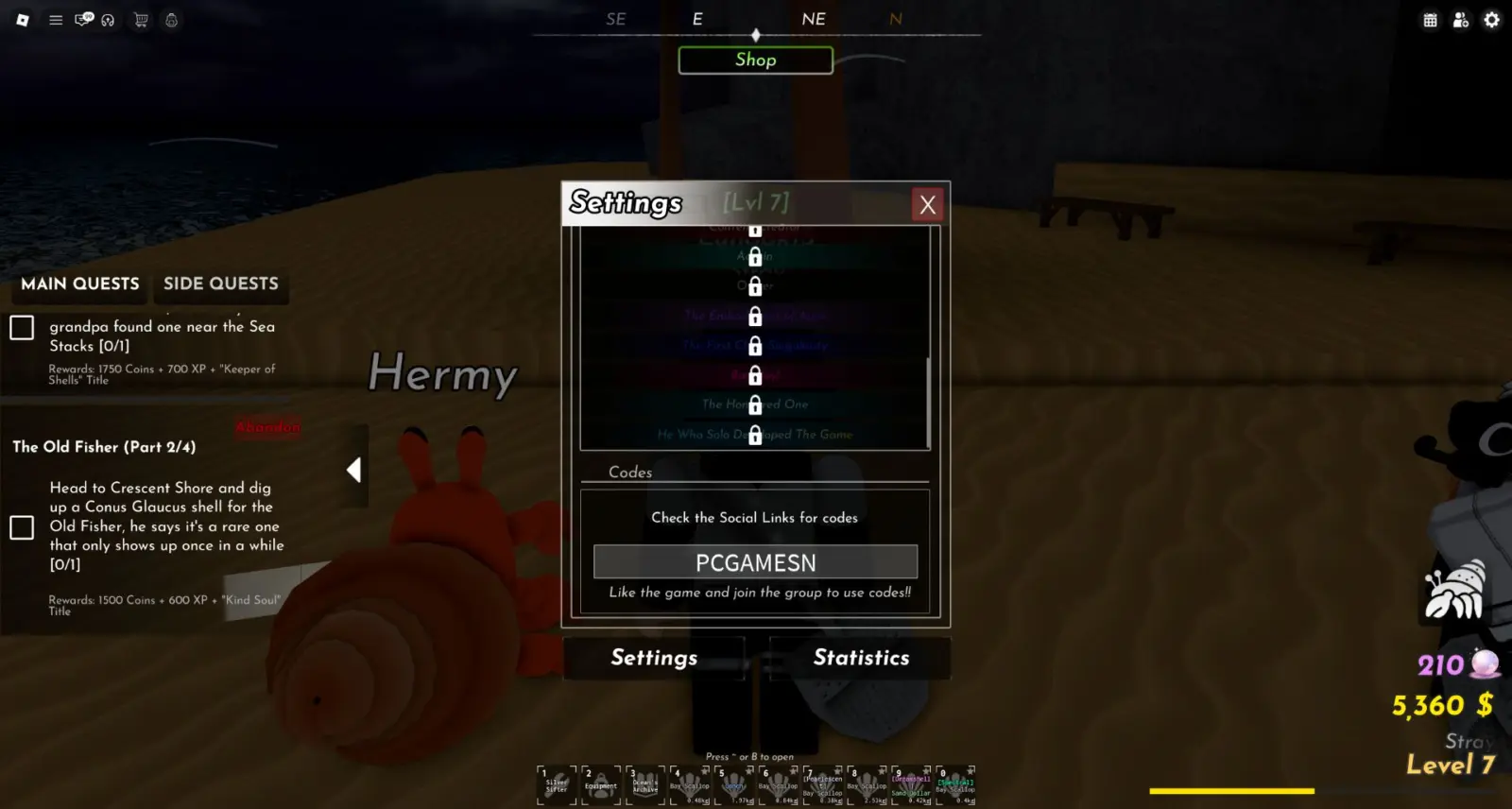 Roblox Shell game redeemable codes CHARMSFIXED and LOTUSBLOSSOM offering pearls and charms