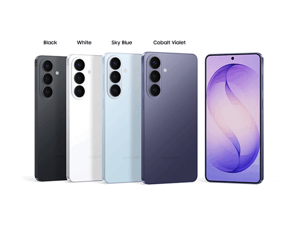 Samsung Galaxy S26 in Cobalt Violet and Sky Blue colors