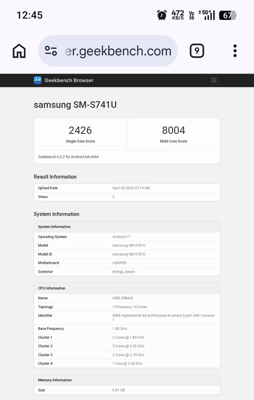 Samsung Galaxy S26 FE Exynos 2500 processor and RAM specifications