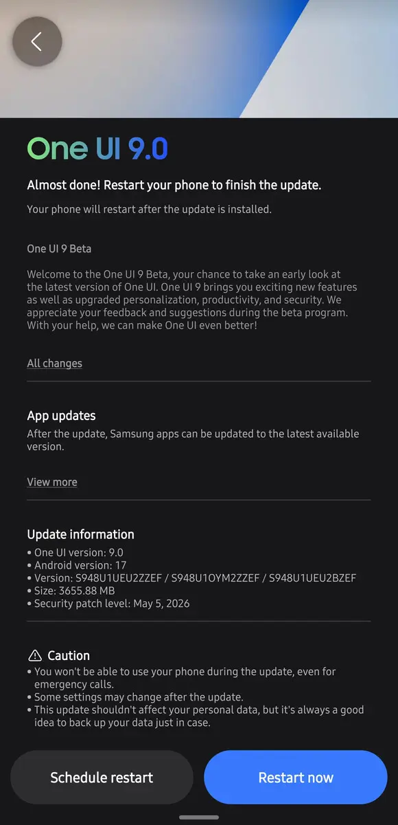 Samsung One UI 9 Beta 1 interface showing updated Samsung DeX desktop previews and Quick Panel customizations.