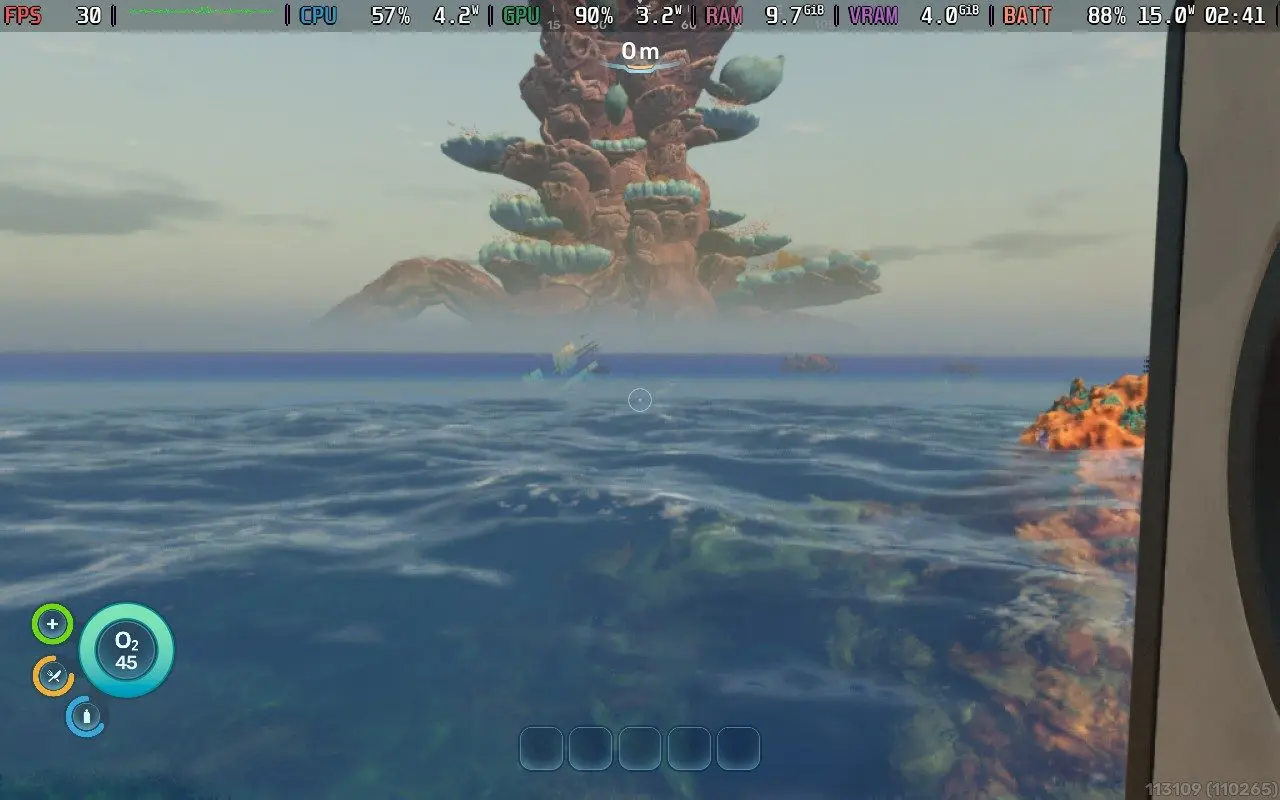 Subnautica 2 early access gameplay on Steam Deck with low settings