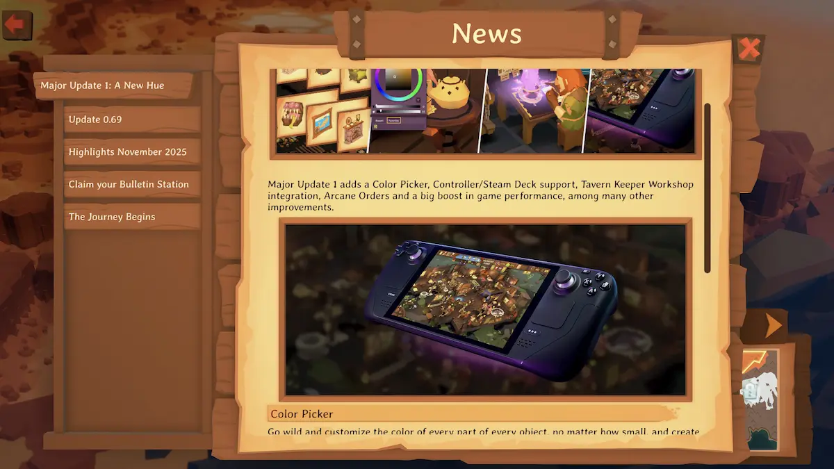 Tavern Keeper interface scaling on Steam Deck handheld console