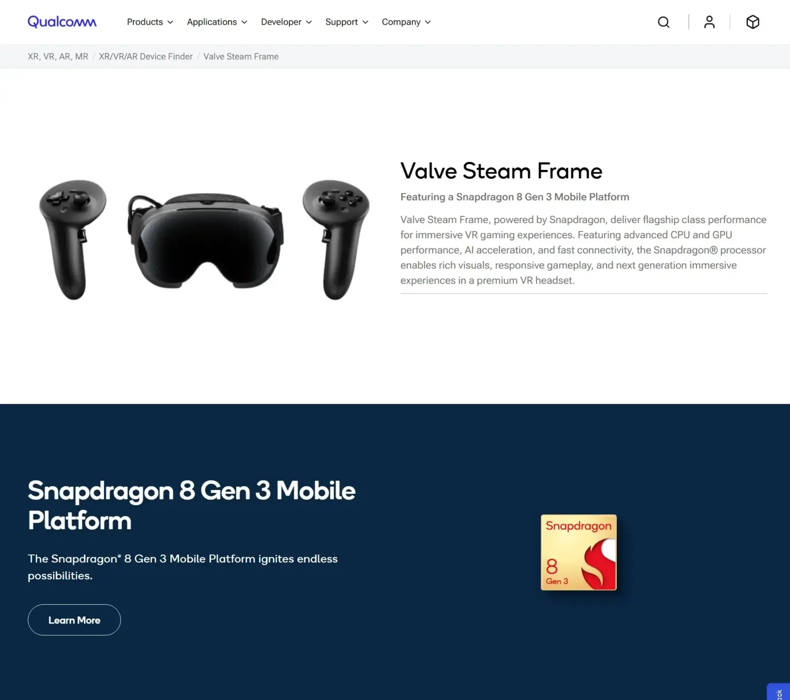 Steam Frame powered by Snapdragon 8 Gen 3 processor with foveated rendering technology