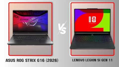 Asus ROG Strix G16 and Lenovo Legion 5 gaming laptops side by side