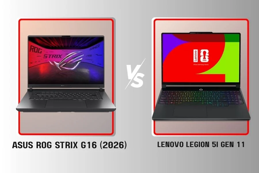 Asus ROG Strix G16 and Lenovo Legion 5 gaming laptops side by side