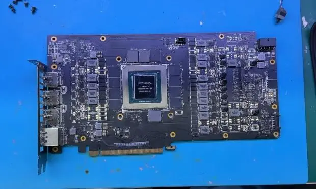 Disassembled ASUS GeForce RTX 4090 graphics card showing internal components