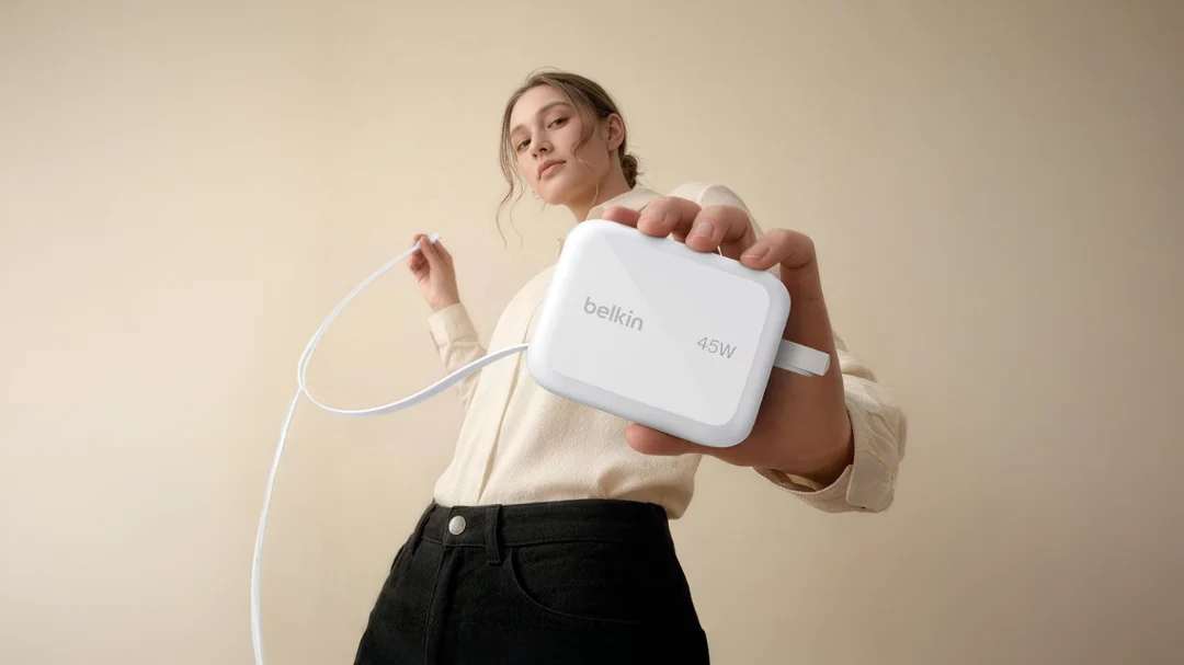 Belkin 45W GaN wall charger with retractable USB-C cable