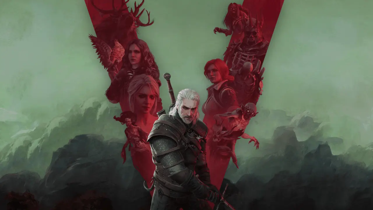 Concept art of a witcher character in combat
