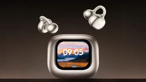 Dangbi Air 1S clip-on earbuds with a large touchscreen charging case