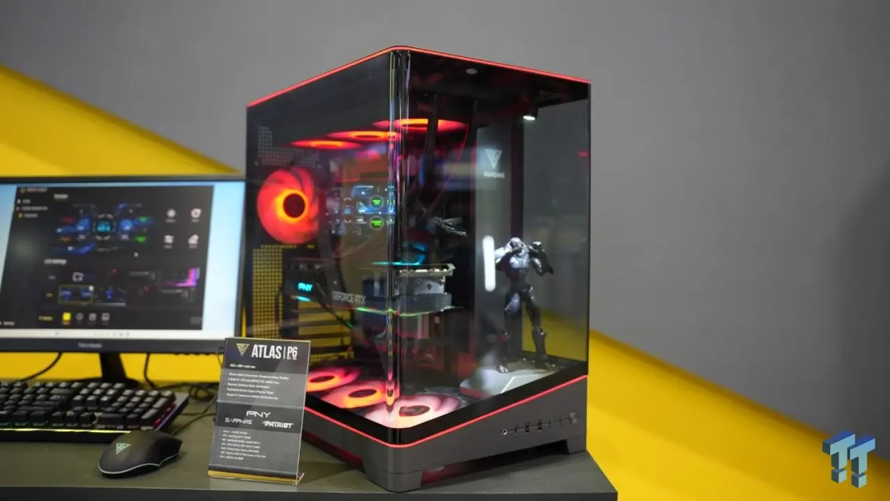 GAMDIAS ATLAS P6 CG PC Case Features Curved Glass and Action Figure Display