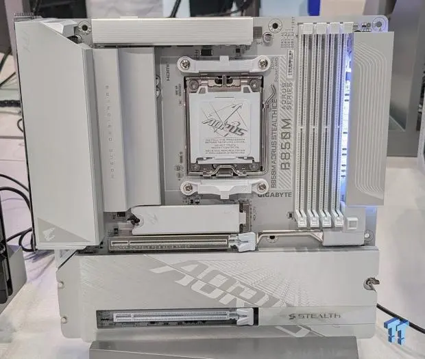 GIGABYTE B850M AORUS Stealth motherboard with backside connectors