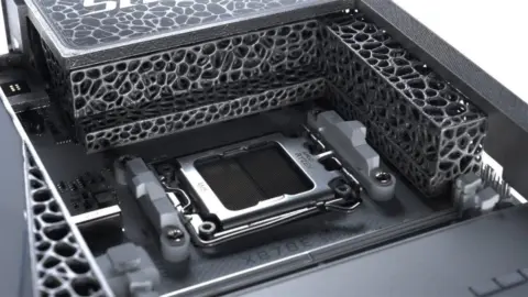 GIGABYTE X870E AORUS Infinity Next motherboard with 3D-printed honeycomb heatsink
