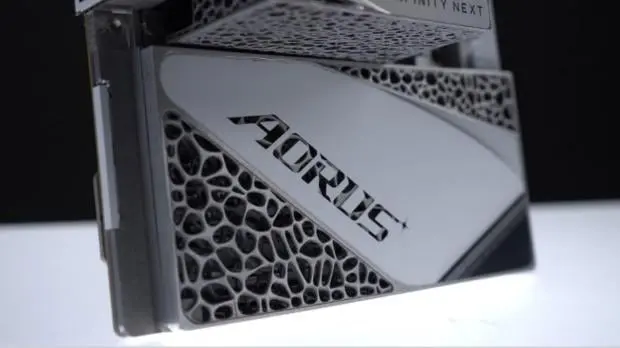 GIGABYTE X870E AORUS Infinity Next motherboard with 3D-printed honeycomb heatsink
