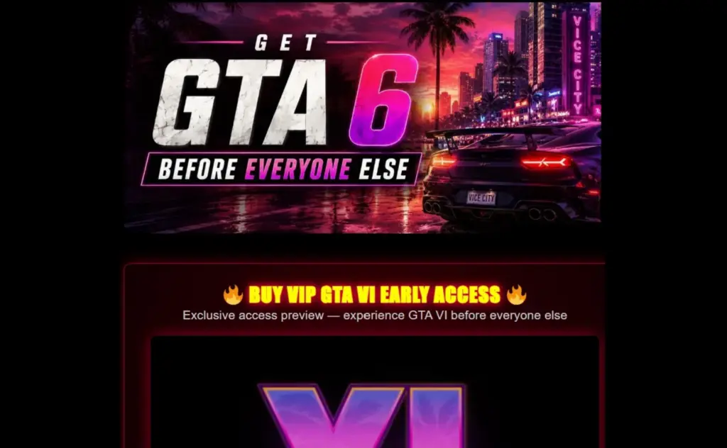 Warning graphic for GTA VI early access scam