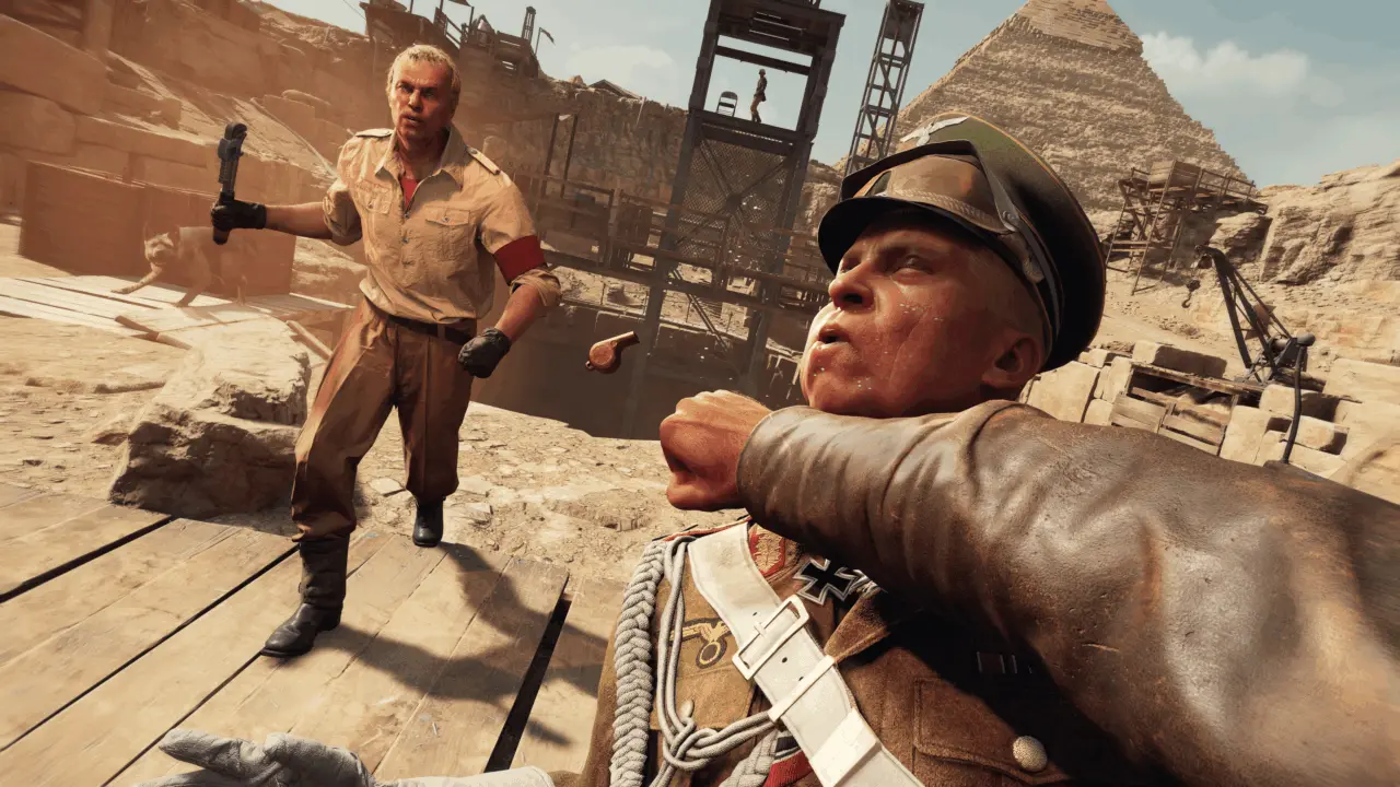 Indiana Jones and the Great Circle gameplay screenshot showing ragdoll physics