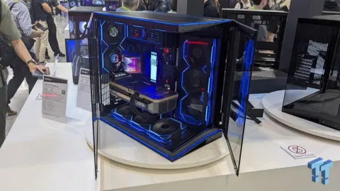 Lian Li O11 EVO RGB V2 chassis side view showing the AIO chamber