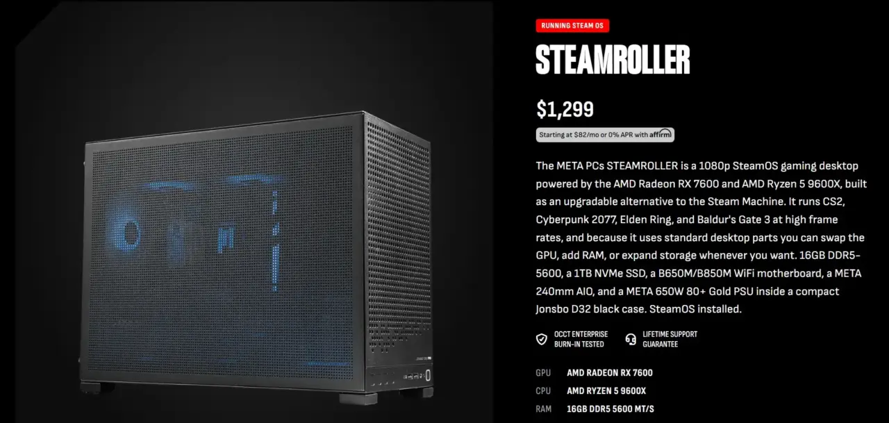 MetaPC Steamroller launches next month with SteamOS and $1,300 price