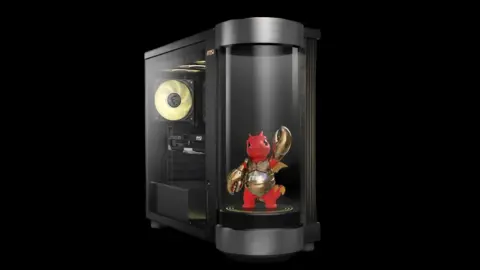 MSI MEG Vision X2 AI+ gaming desktop with holographic AI pet display