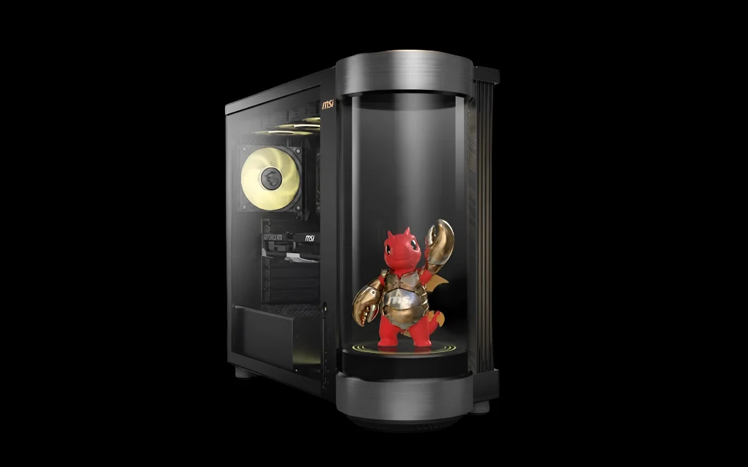 MSI MEG Vision X2 AI+ gaming desktop with holographic AI pet display
