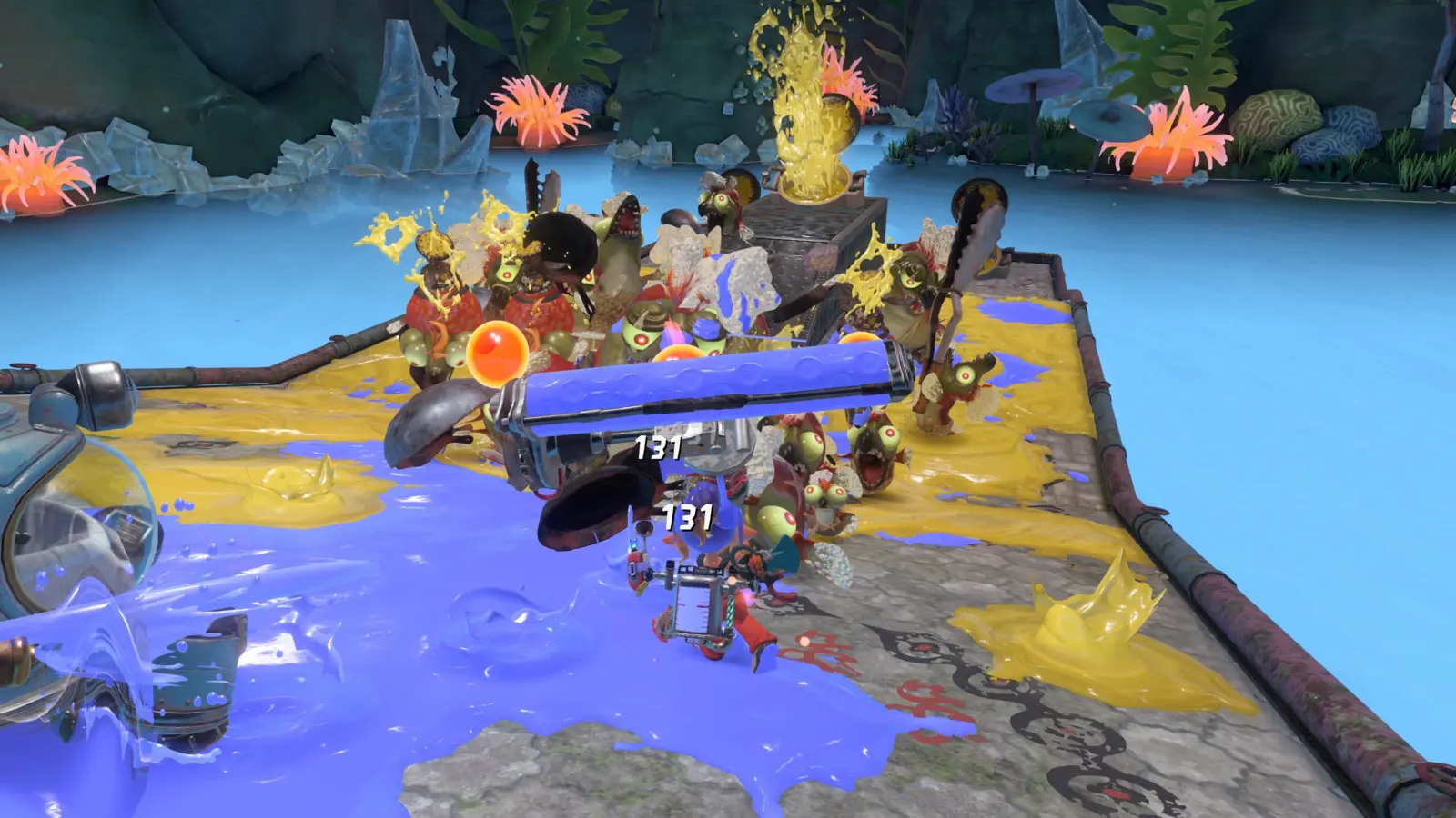 Splatoon Raiders gameplay screenshot showing helicopter mechanic