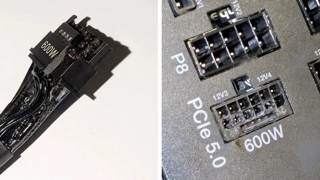 Thermal camera image showing overheating on an RTX 5090 power connector