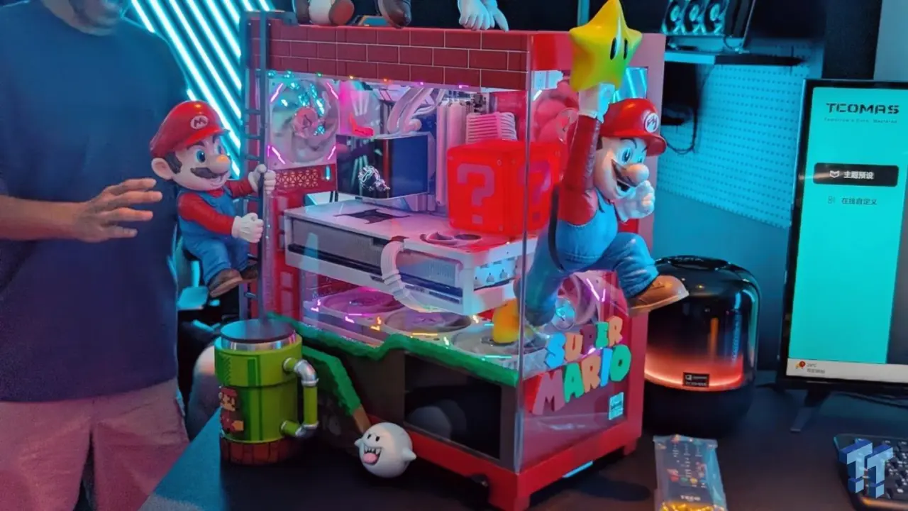 TCOMAS The Flow PC Case Showcases Magnetic Display and Super Mario Mod at Computex 2026