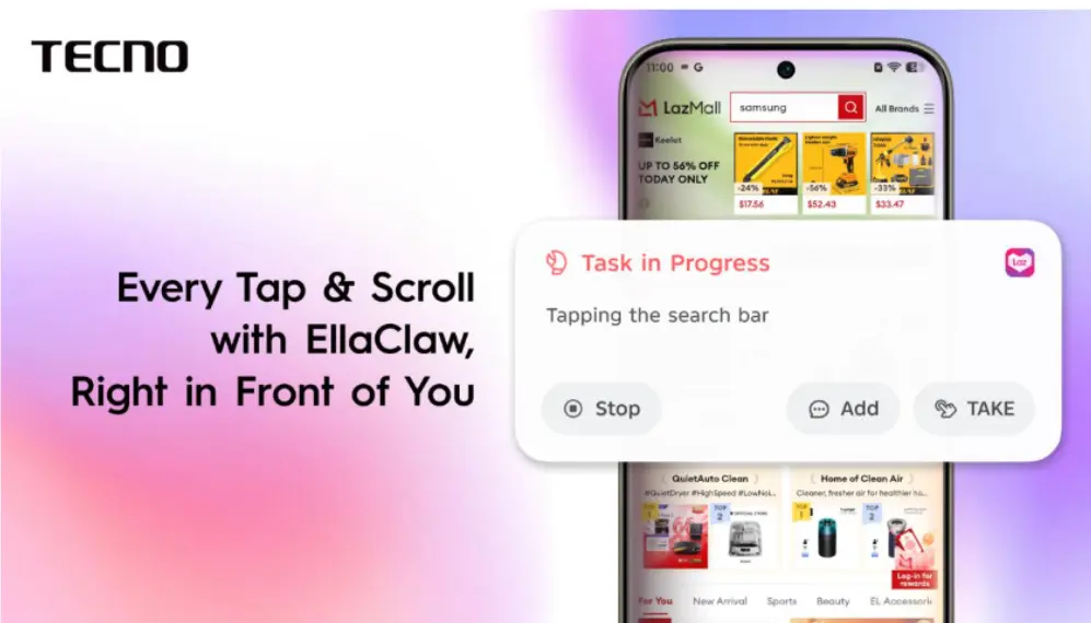 TECNO EllaClaw AI agent interface