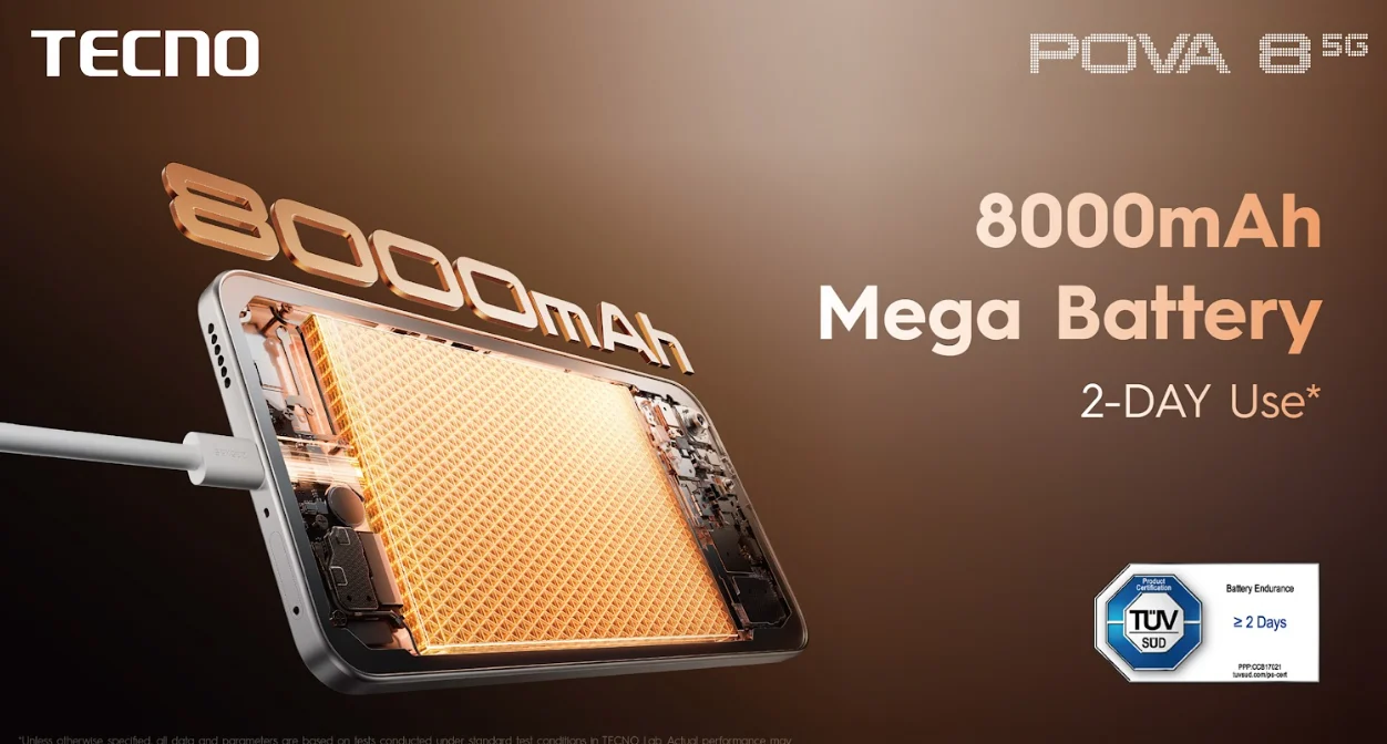 TECNO POVA 8 5G smartphone with customizable LED back panel