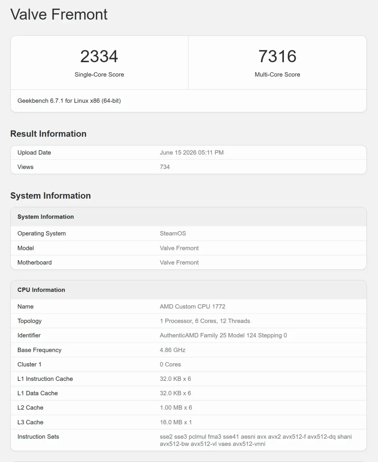 Valve Steam Machine Fremont benchmark results displayed on a screen