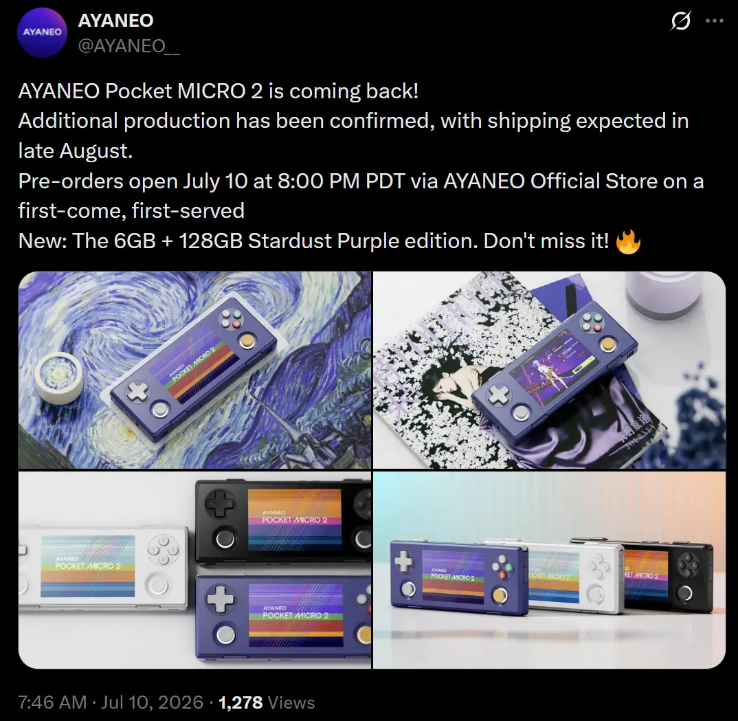 Ayaneo Pocket Micro 2 in Stardust Purple colorway
