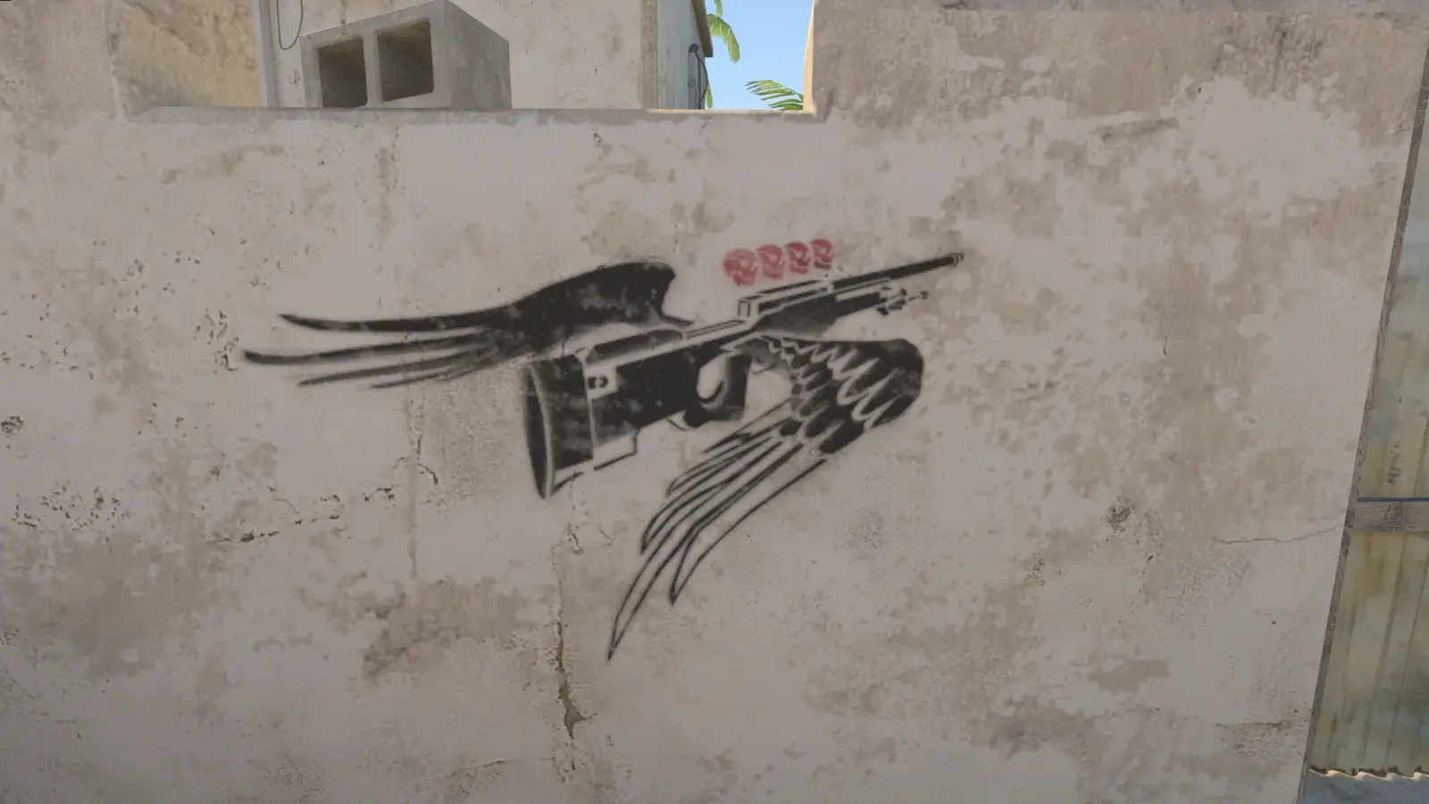 Counter-Strike 2 graffiti on a map wall