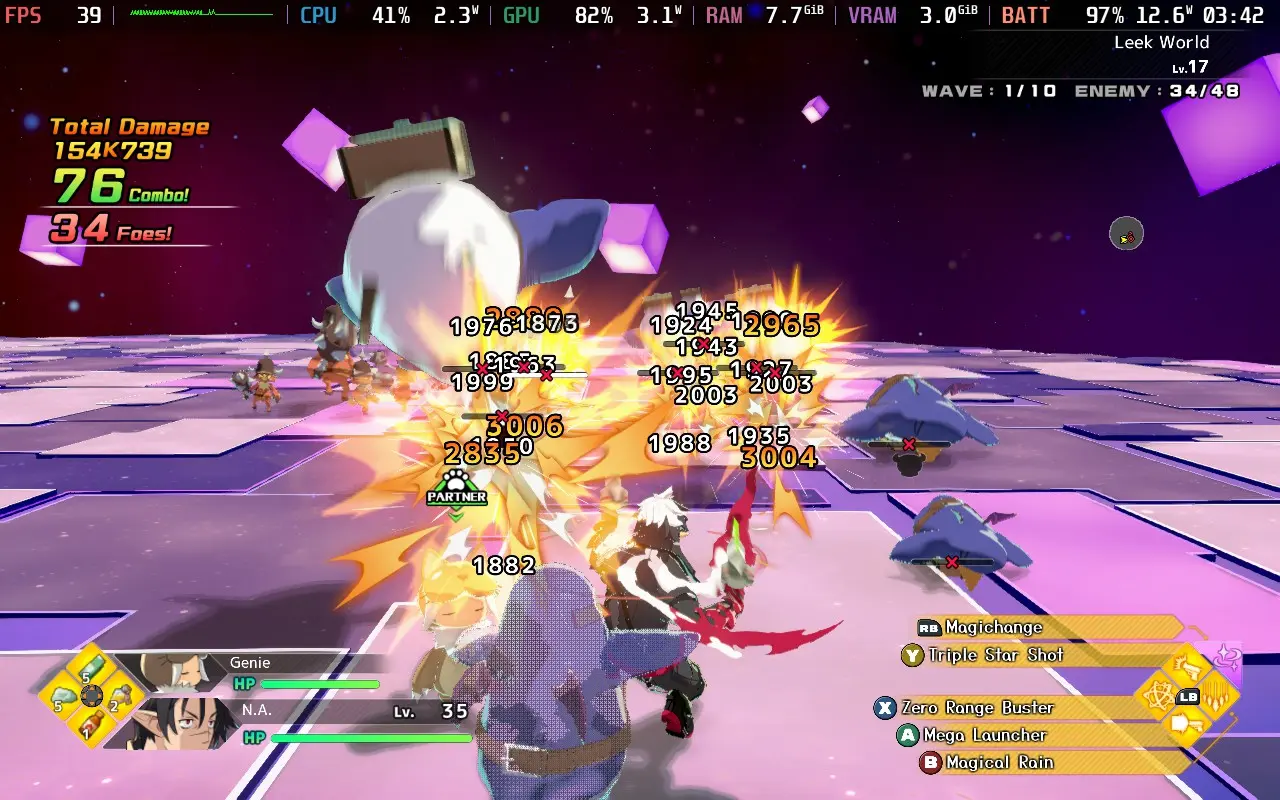 Disgaea Mayhem gameplay on Steam Deck showing graphical artifacts